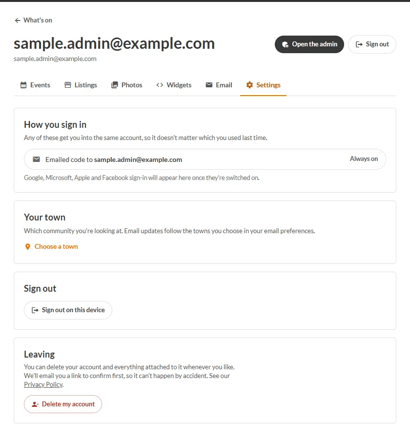 Account settings showing How you sign in