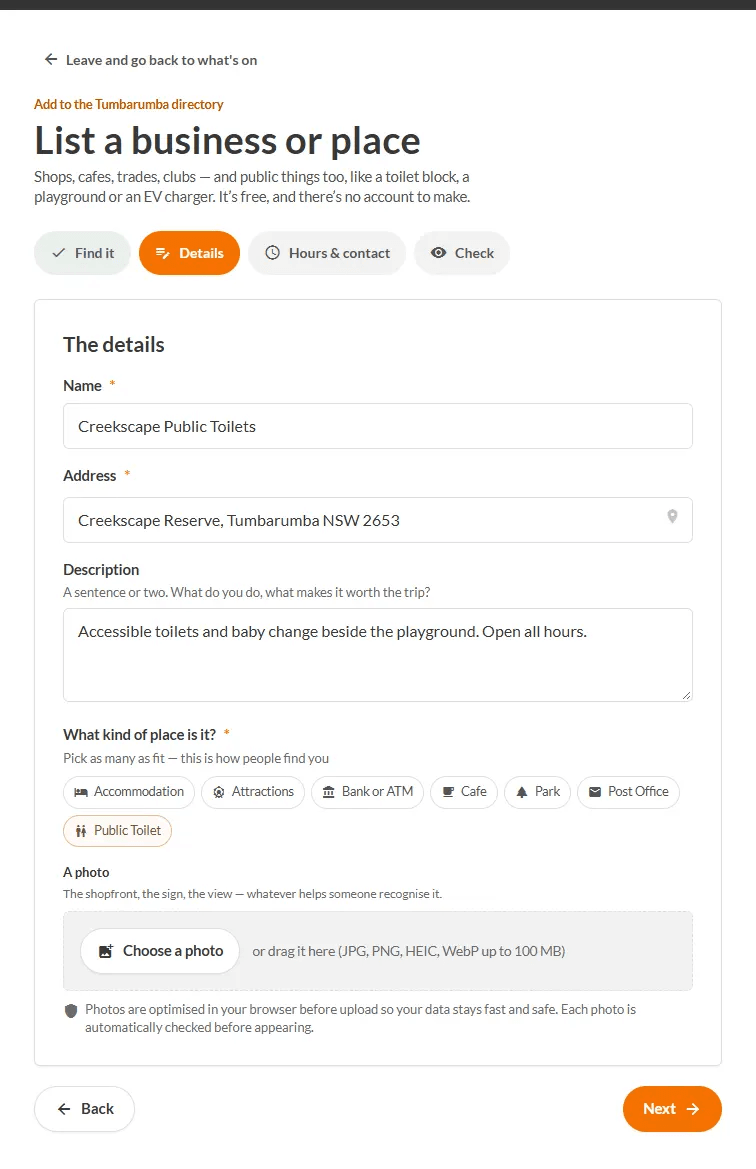 Choosing categories when adding a place