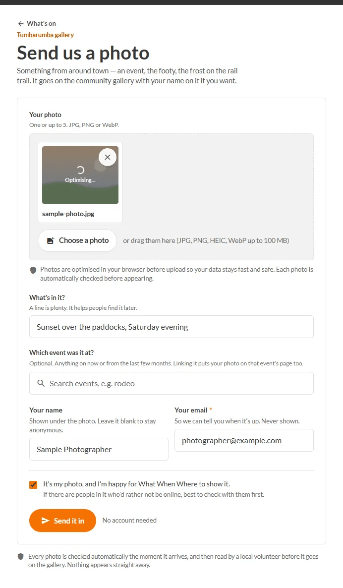 The Send us a photo form