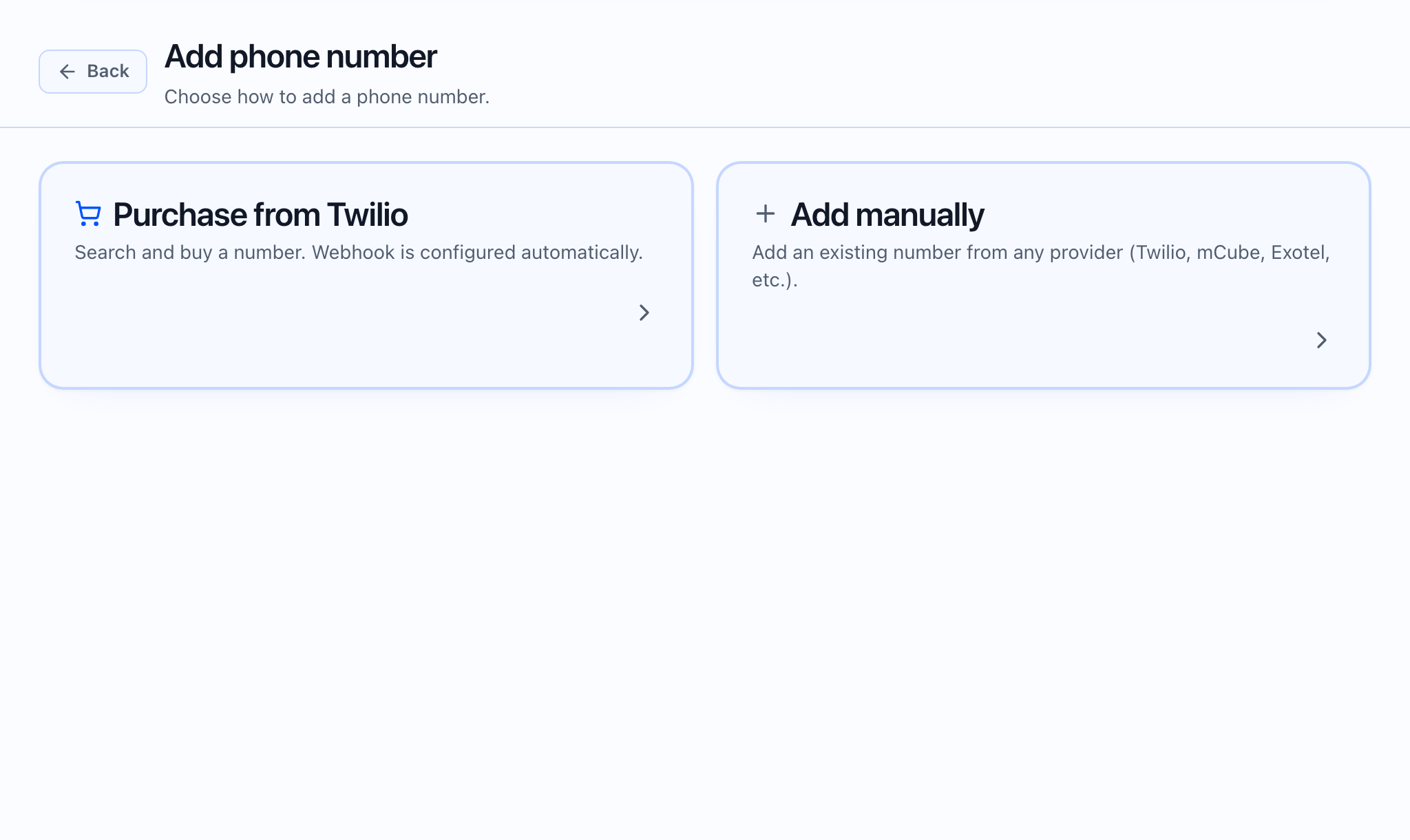 Add phone number page in Callaro.