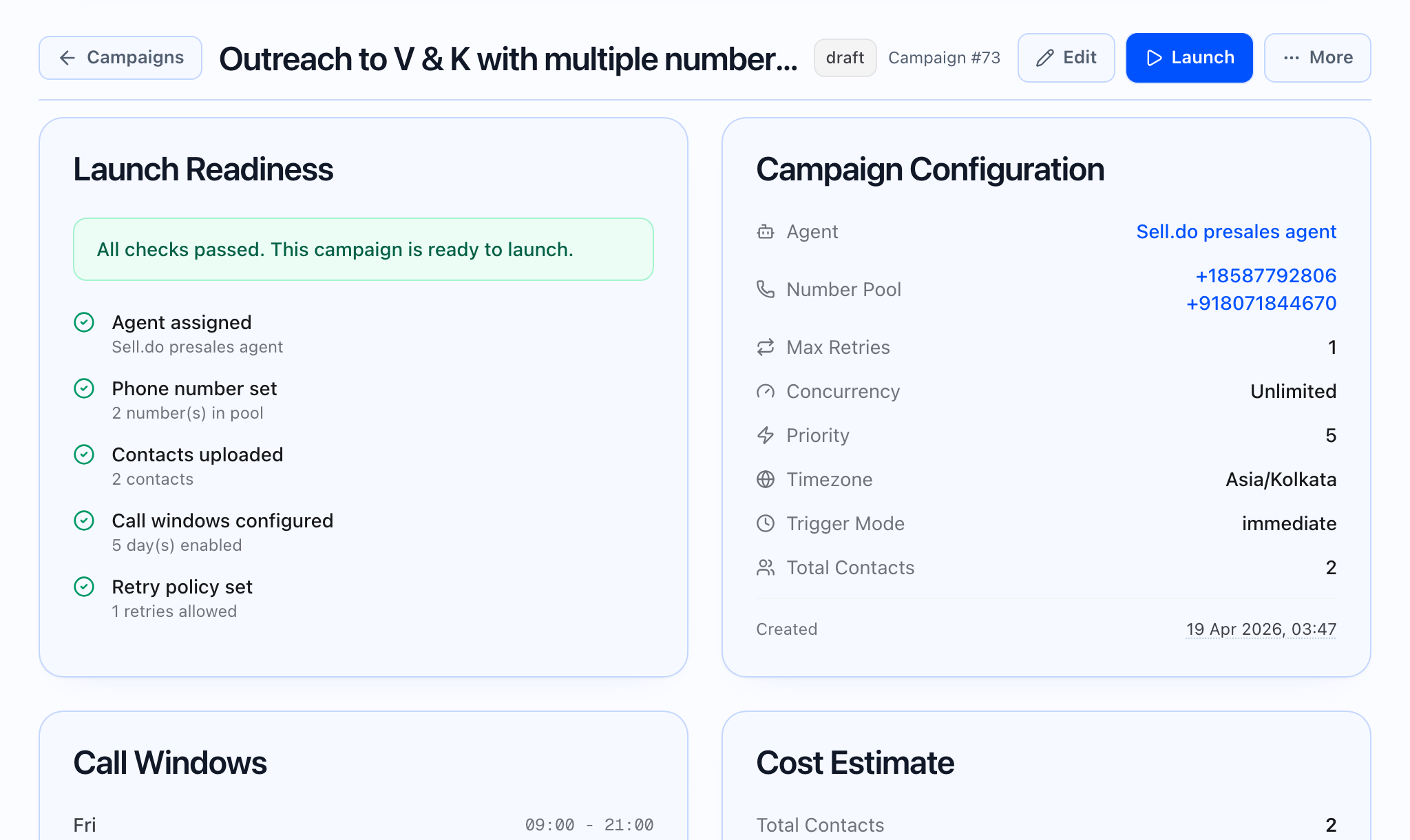Campaign detail lifecycle modes for draft, active, and ended campaigns.