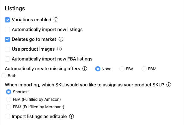 Use product images unchecked in the Listings section of an integration