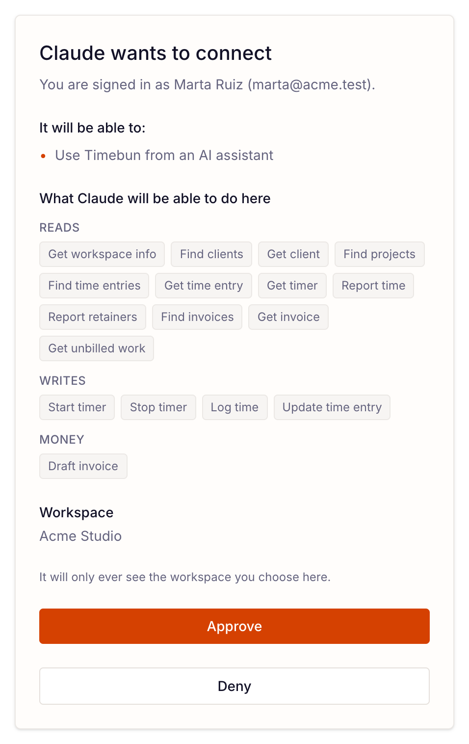 the consent screen with the list of what the assistant will be able to do