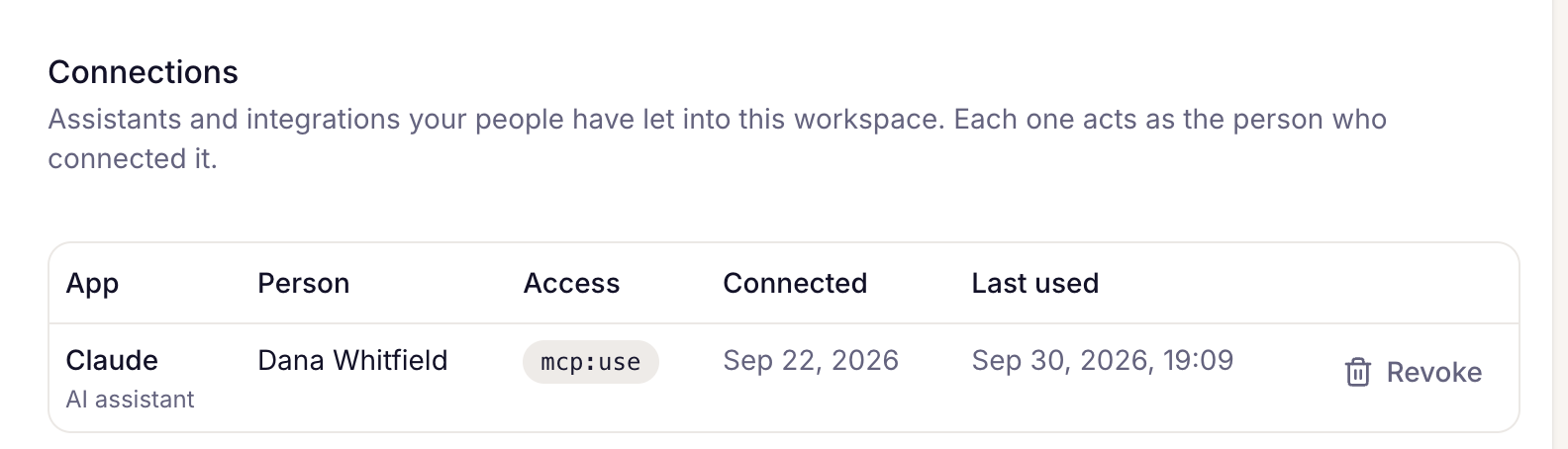 the Connections list with one Claude connection