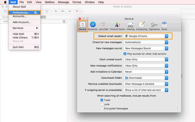 clear apple mail preferences