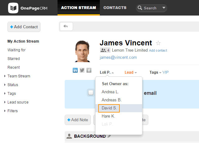 How To Change The Owner Of A Contact OnePageCRM Help Center