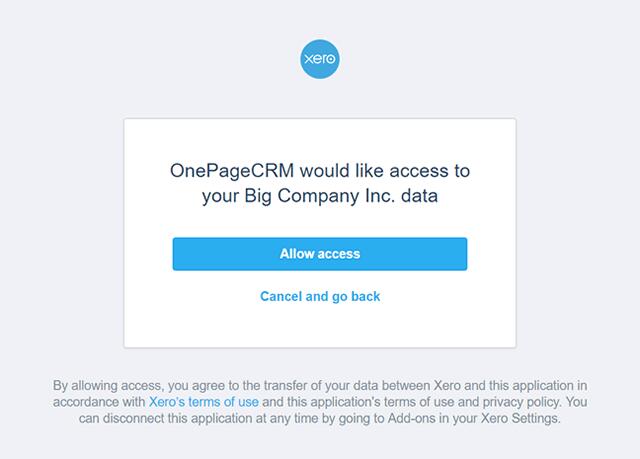 Allow access to Xero