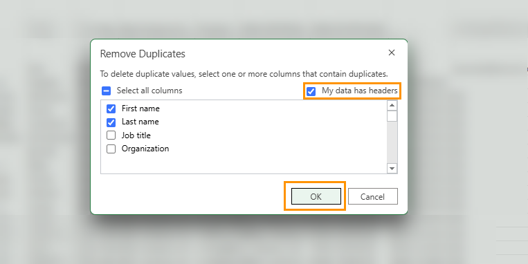 Select columns for detecting duplicates.