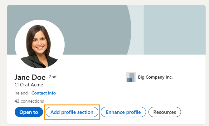 LinkedIn Profile | Add profile section button