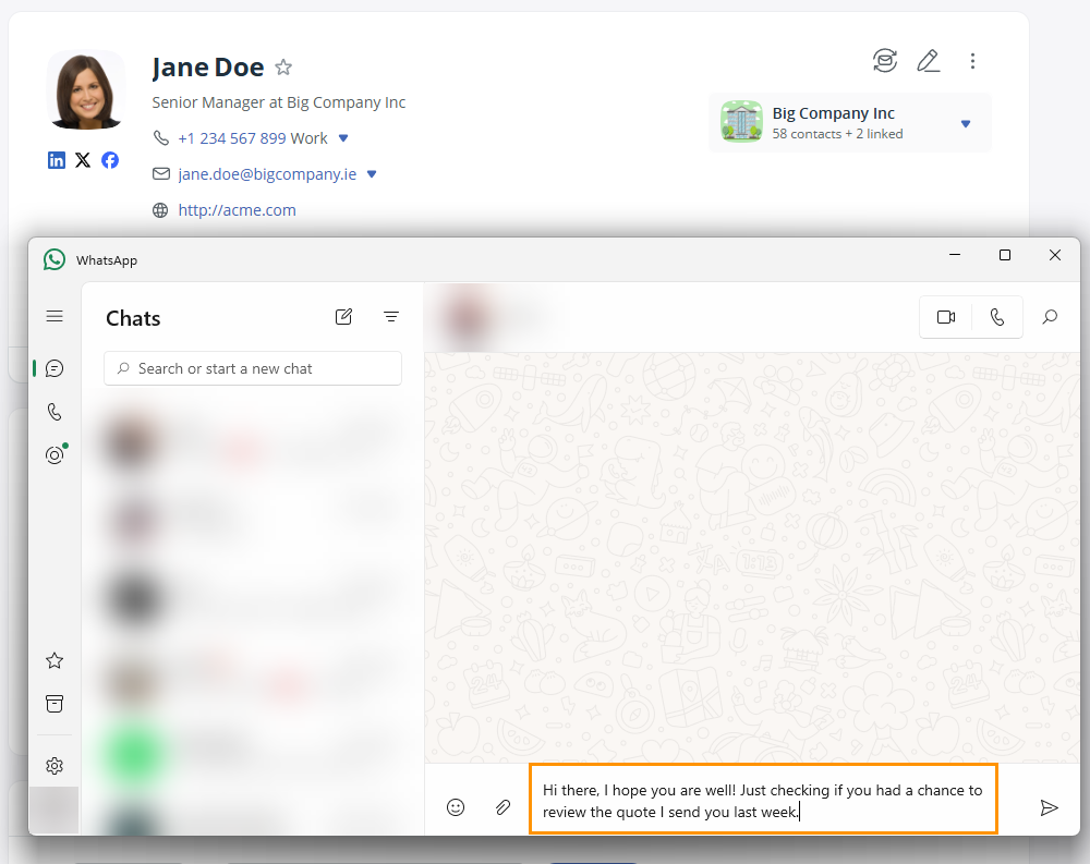 WhatsApp window - type message.