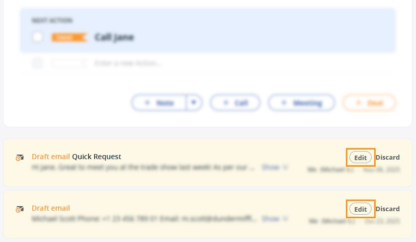 Contact page | Edit drafted emails