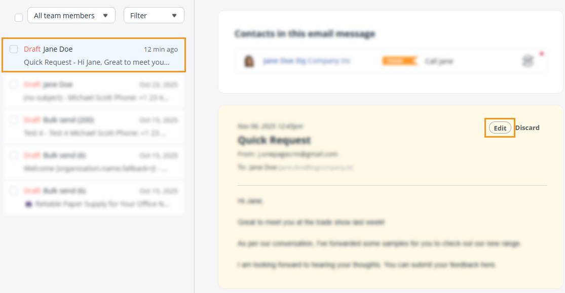 Email page | Drafts folder | Edit draft