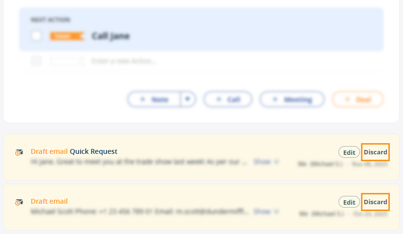 Contact page | Discard drafted emails