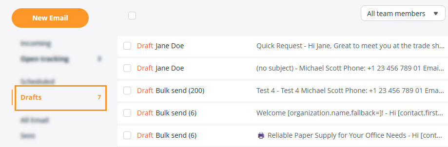 Email page | Drafts folder