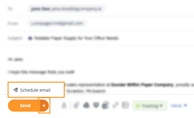 New Message window l Select the drop-down arrow and Schedule email option