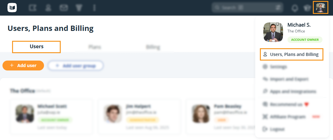 add new crm users on the Users page