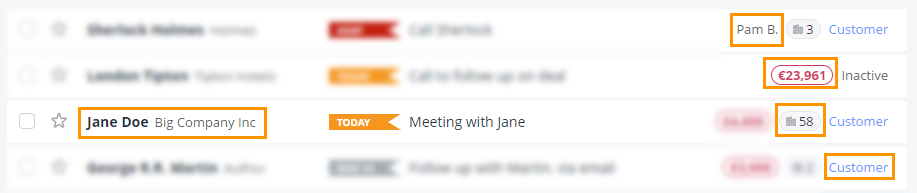 crm contacts overview in the action stream