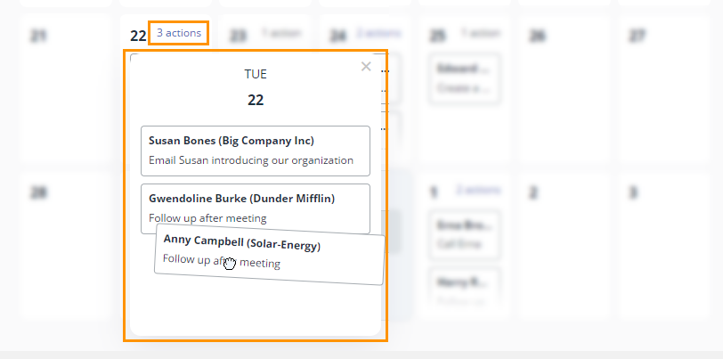 crm calendar view pop-up