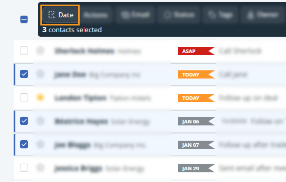snooze crm tasks in bulk