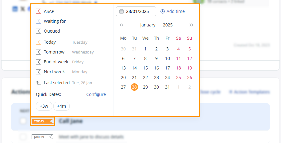 Contact profile | reschedule individual action