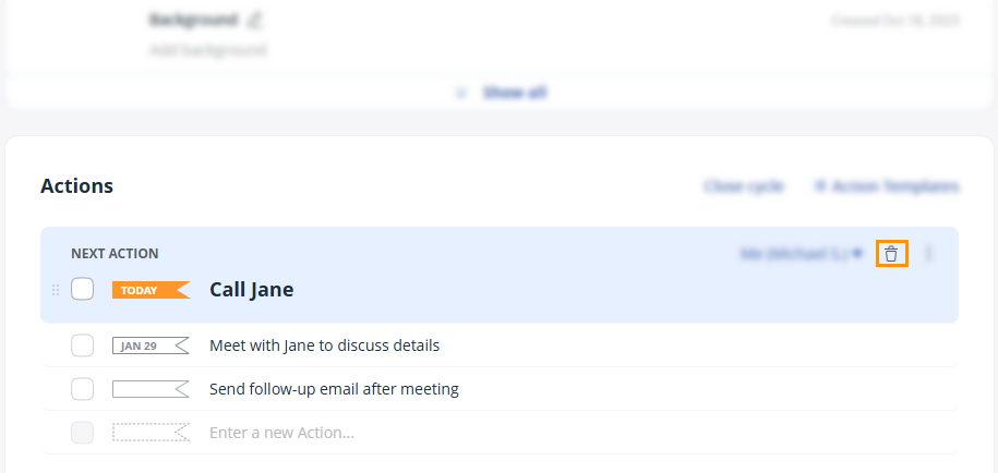 Contact profile | Delete action
