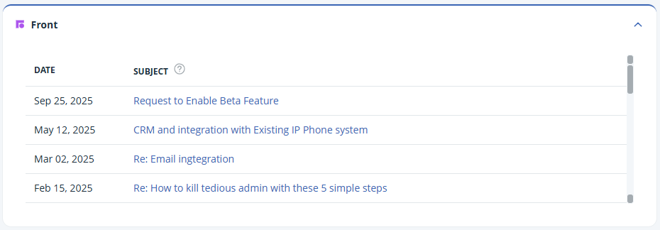 Expanded Front widget with the data