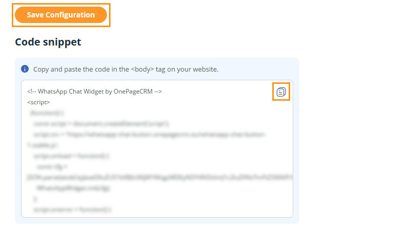 Configuration page | Click on Save configuration at the bottom and copy the code.