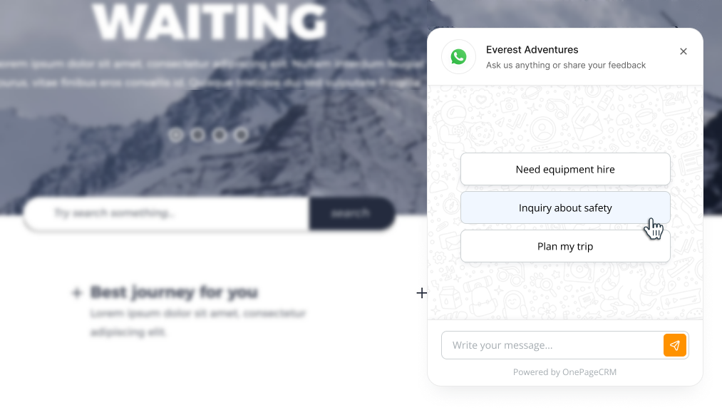 WhatsApp Chat Button displayed on website expanded