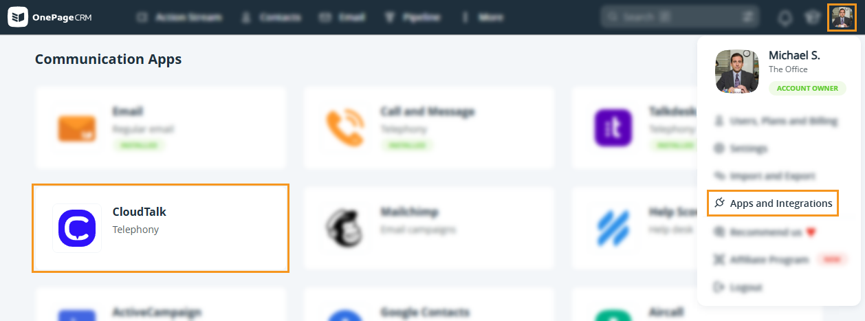 Apps and Integration page | Communication apps | CloudTalk