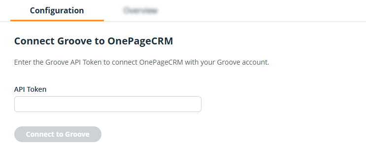 OnePageCRM | Groove Configuration page
