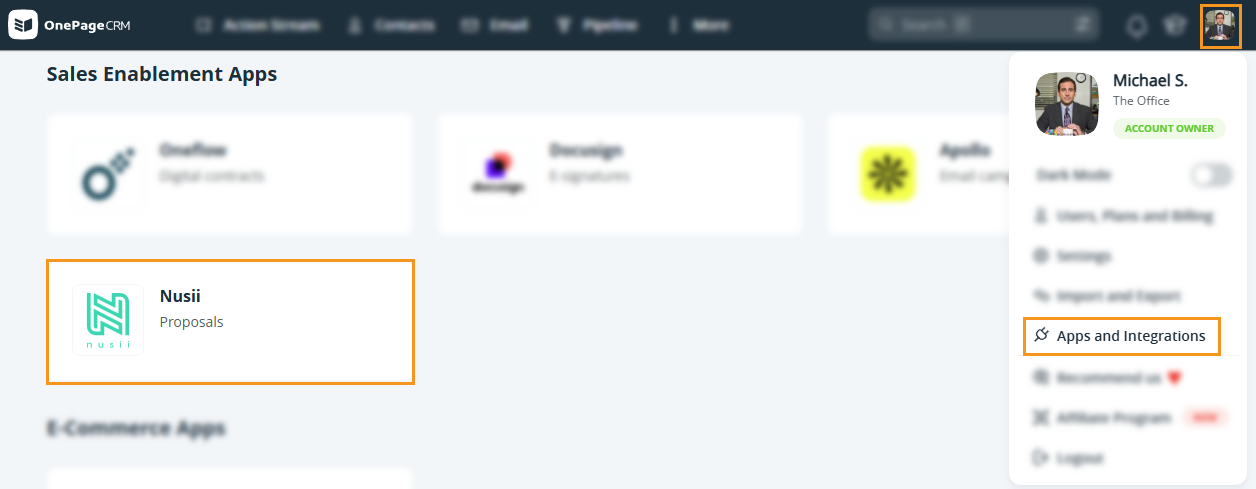 Apps and Integration page