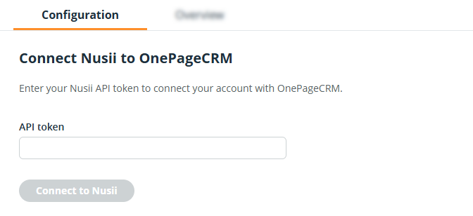 OnePageCRM | Nusii Configuration page