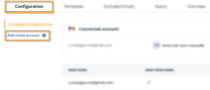Email configuration page | Add email account
