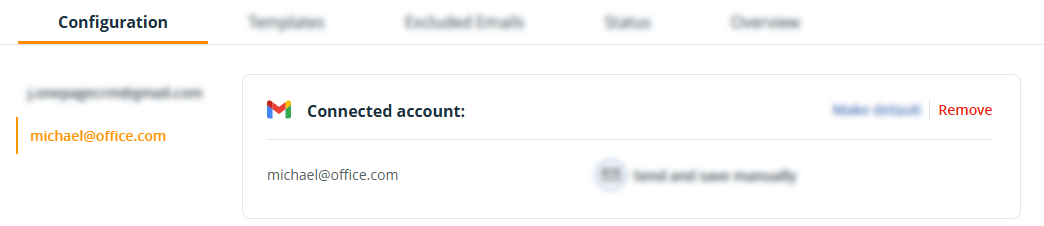 Email configuration page | Remove button