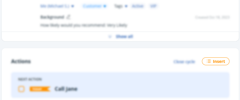 Contact profile | Insert button above the Next Action box