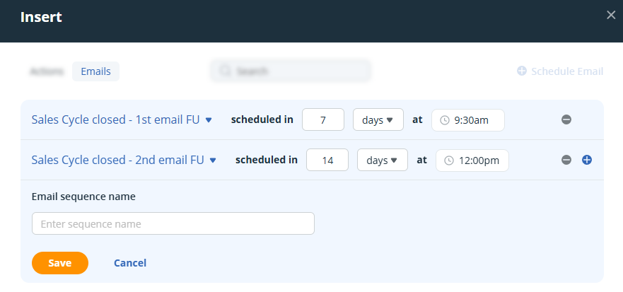 Select email templates to create an email sequence