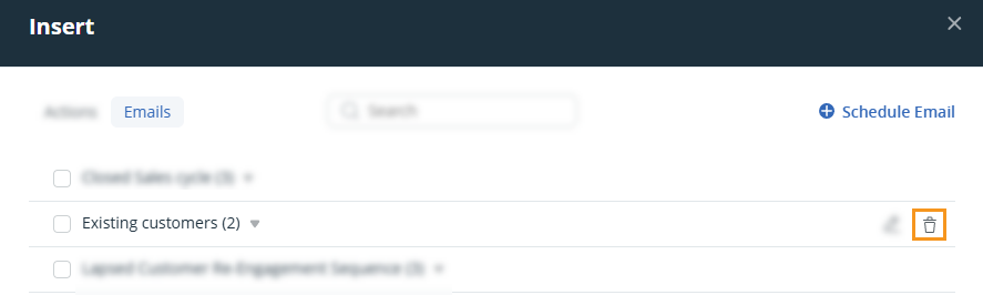 Contact profile | Insert pop-up | delete email template