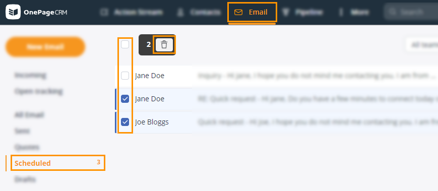 Delete multiple scheduled emails