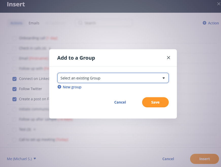 Contact profile | Insert pop-up | Add group name