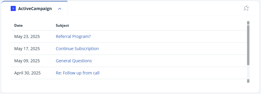 ActiveCampaign widget expanded
