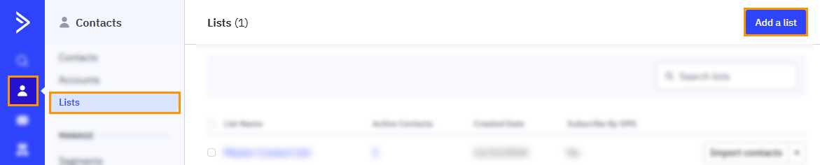 ActiveCampaign l Contacts page l Lists section