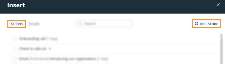 Contact profile | Action Templates pop-up