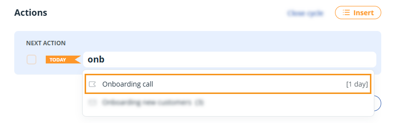 Contact profile | Action Templates dropdown when adding new action