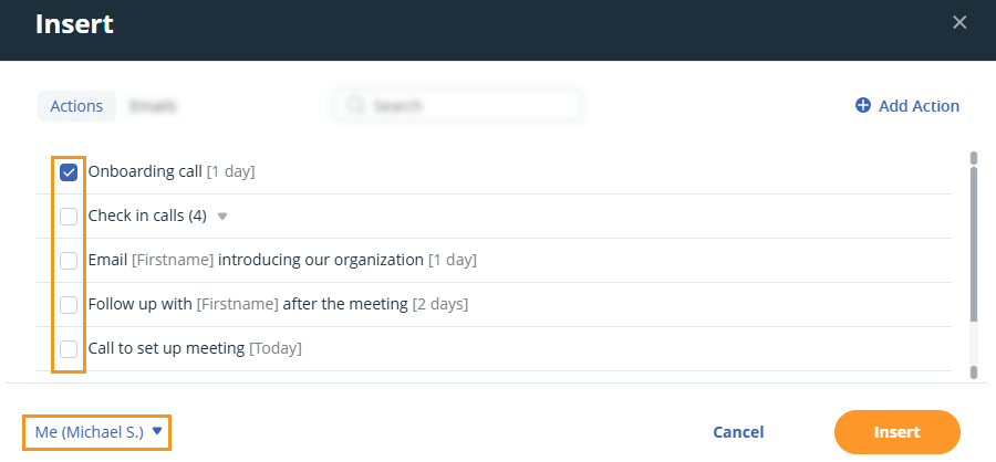 Action Templates Editor | Select actions and user, then click Save.