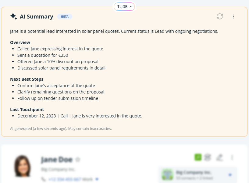 Contact page | AI summery