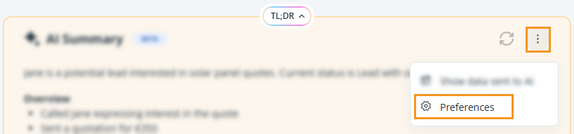 AI Summary | Set prefences