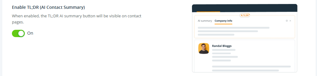 Settings Page | Preferences | Enable TL;DR toggle