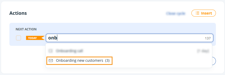 Contact profile | Next Action box dropdown