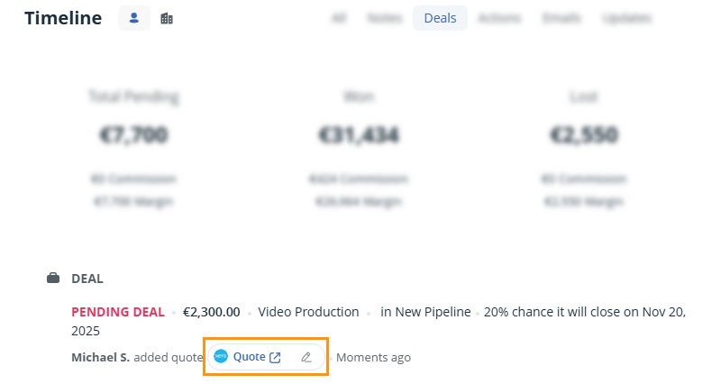 OnePageCRM | Timeline in Xero