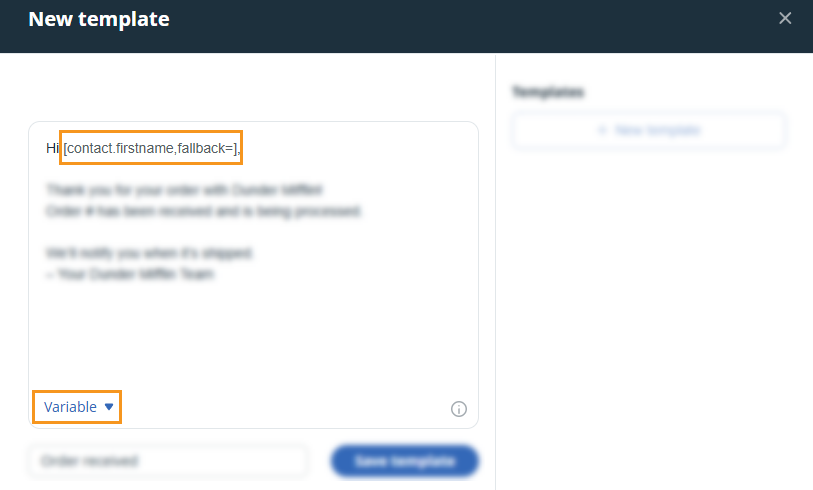 New template | Variable dropdown